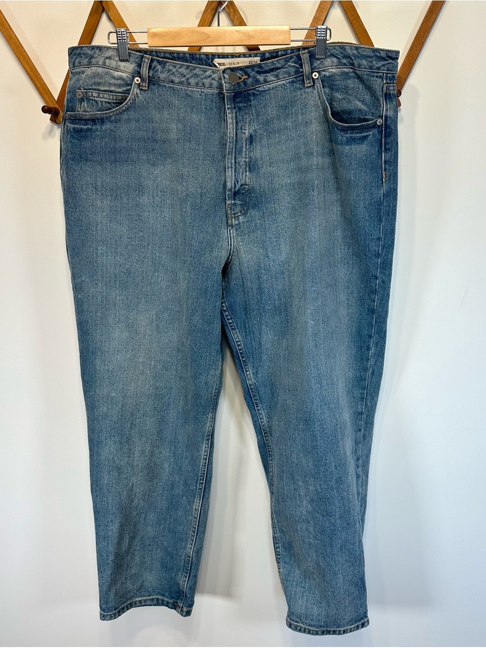 ASOS Recycled Remo Rebel Button Fly Straight Leg blue jeans 18